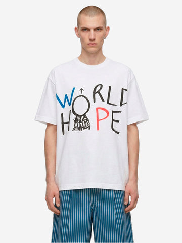 COMME DES GARCONS SHIRT T-shirt in jersey di cotone bianco con grafica 'World Hope' Bianco