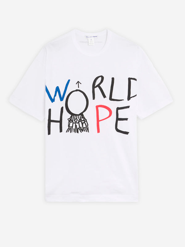 COMME DES GARCONS SHIRT White cotton jersey T-shirt with 'World