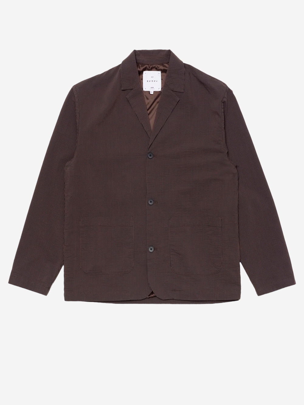 EDWIN Blazer 'Edison' in misto cotone seersucker marrone con tasche Nero marrone Urbanstaroma