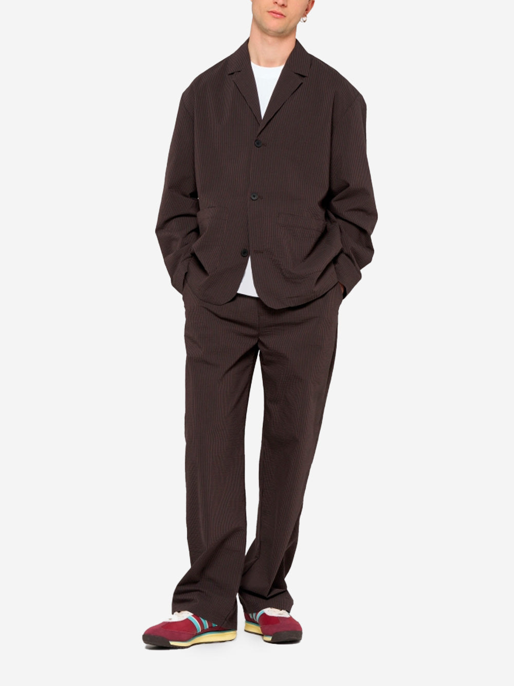 EDWIN Blazer 'Edison' in misto cotone seersucker marrone con tasche Nero marrone Urbanstaroma