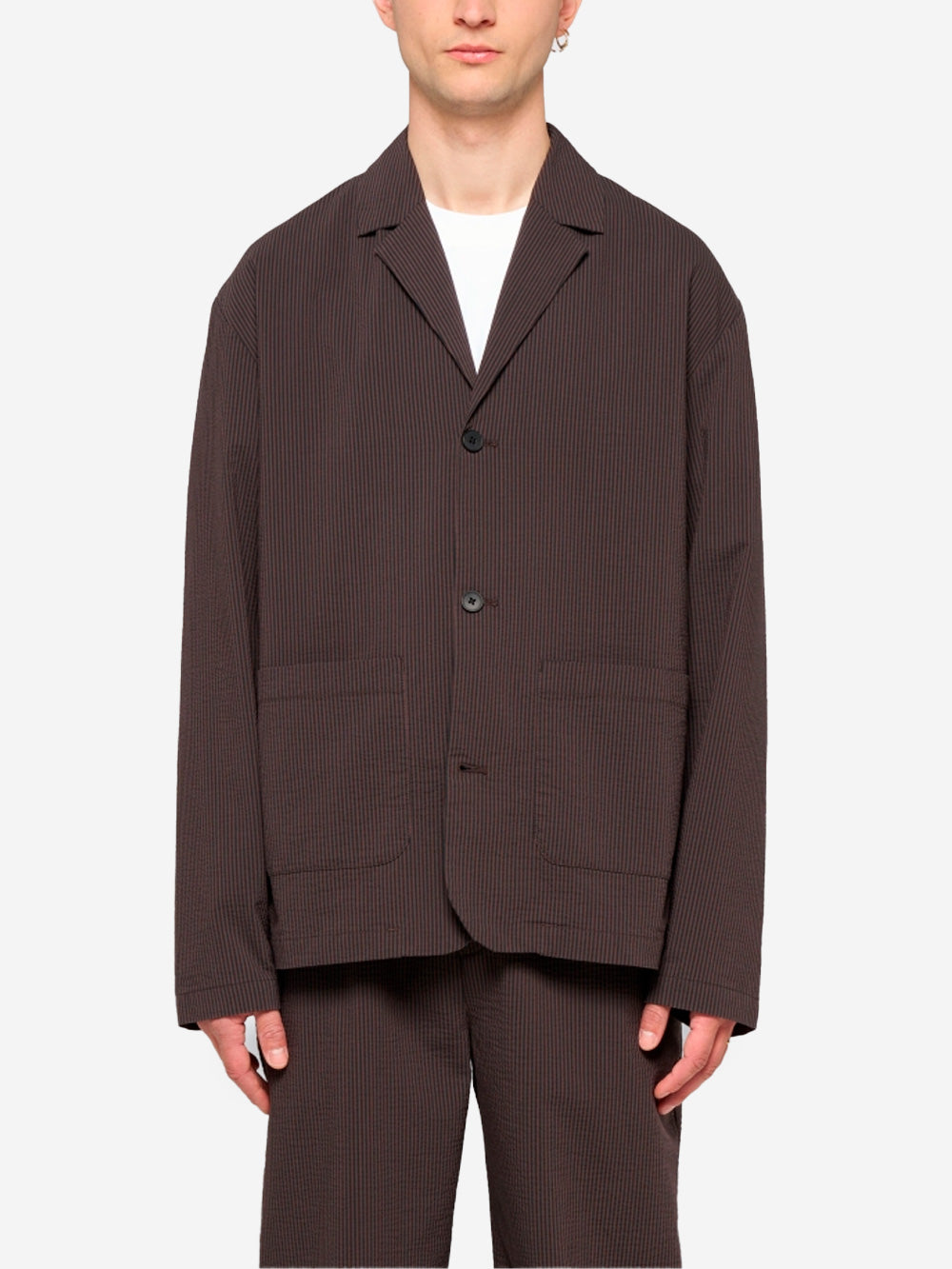 EDWIN Blazer 'Edison' in misto cotone seersucker marrone con tasche Nero marrone Urbanstaroma