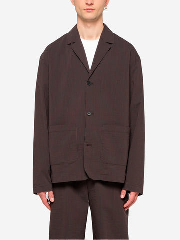 EDWIN Blazer 'Edison' in misto cotone seersucker marrone con tasche Nero marrone