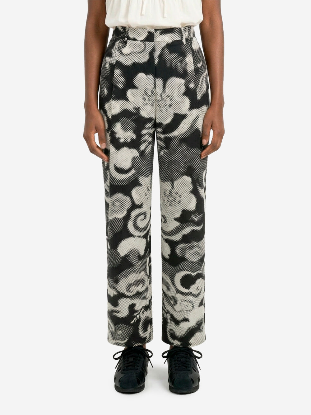 ESSENTIEL ANTWERP Pantaloni a gamba larga bianchi e neri con pince e stampa Panna nero Urbanstaroma