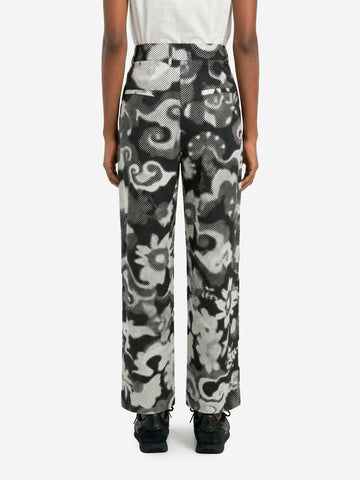 ESSENTIEL ANTWERP Pantaloni a gamba larga bianchi e neri con pince e stampa Panna nero