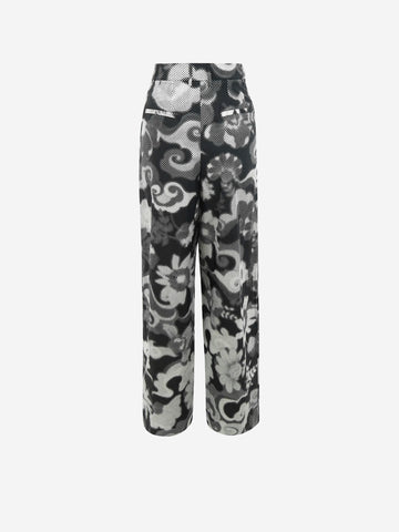 ESSENTIEL ANTWERP Pantaloni a gamba larga bianchi e neri con pince e stampa Panna nero