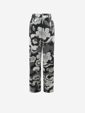 ESSENTIEL ANTWERP Pantaloni a gamba larga bianchi e neri con pince e stampa Panna nero