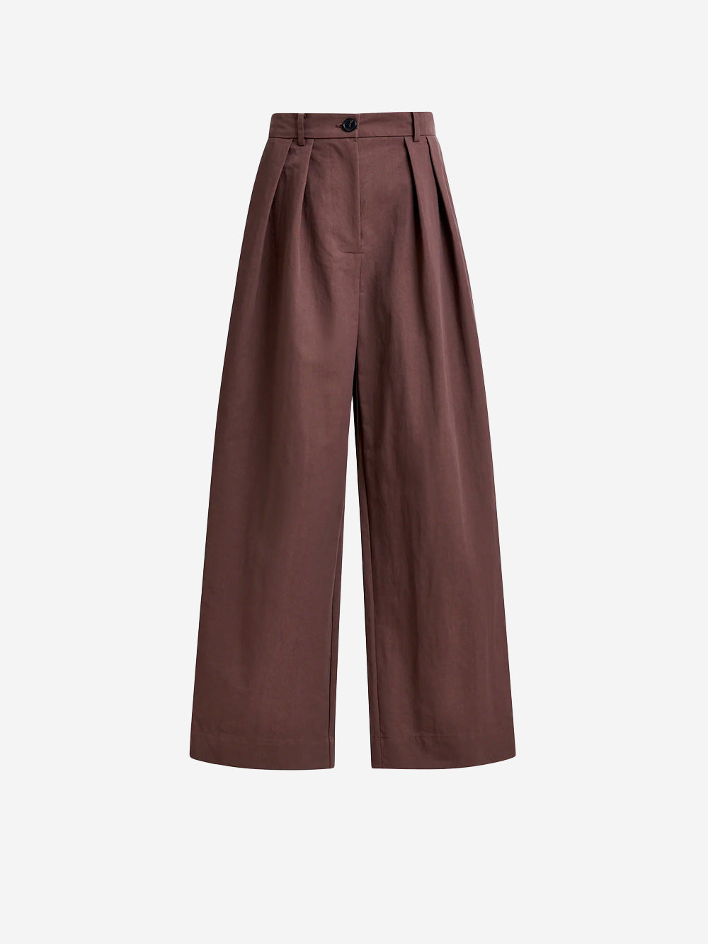ESSENTIEL ANTWERP Pantaloni marroni a gamba larga in misto cotone con pieghe in vita Cioccolato Urbanstaroma