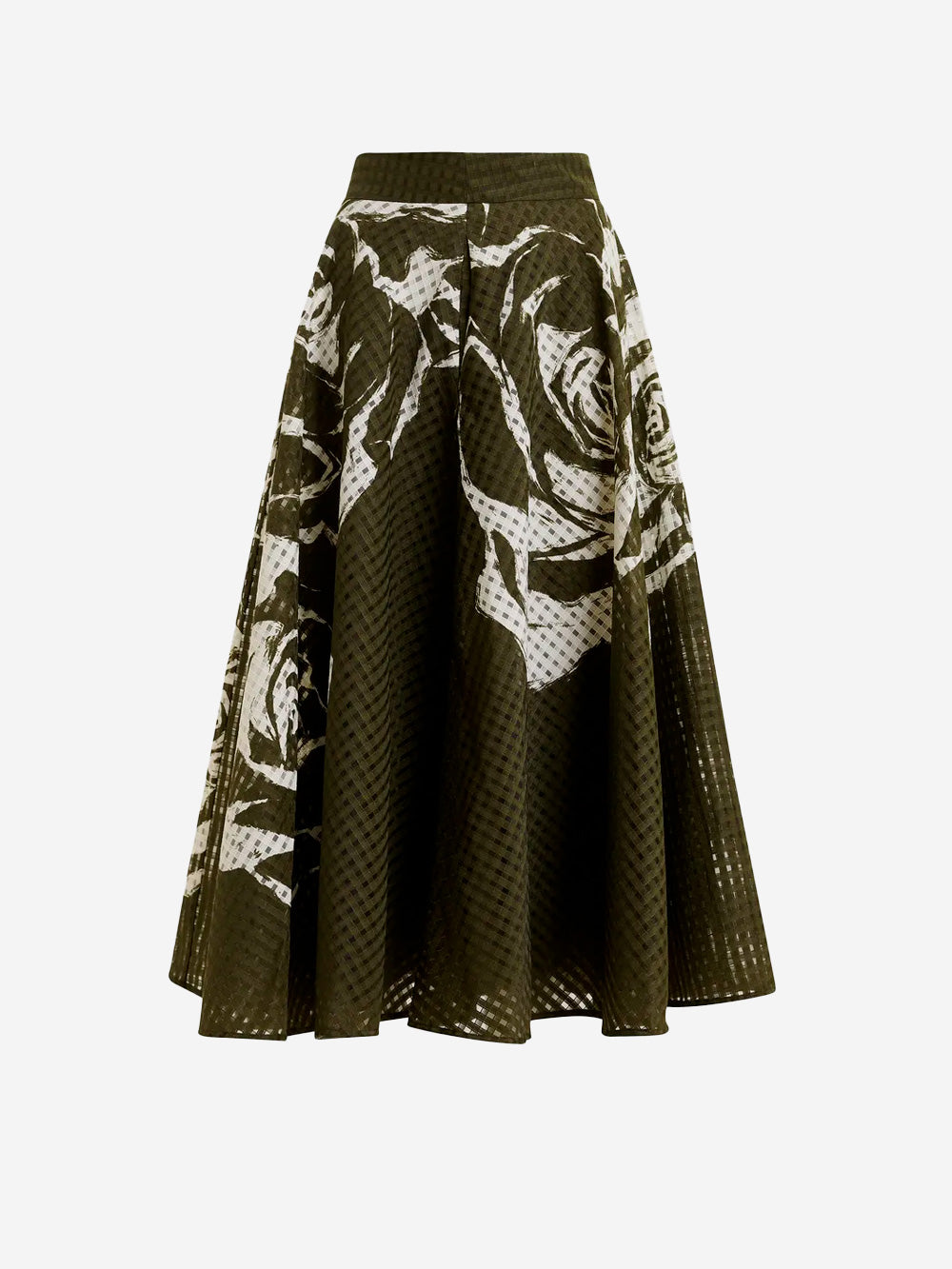ESSENTIEL ANTWERP Gonna midi plissettata cachi e avorio con fiori Verde beige Urbanstaroma