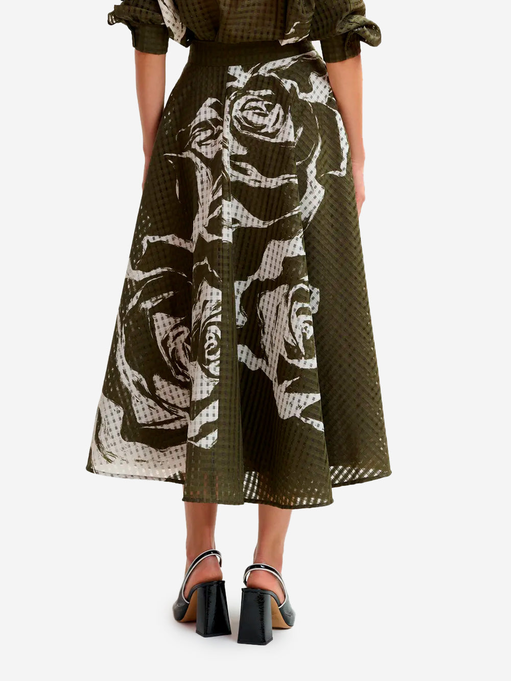 ESSENTIEL ANTWERP Gonna midi plissettata cachi e avorio con fiori Verde beige Urbanstaroma