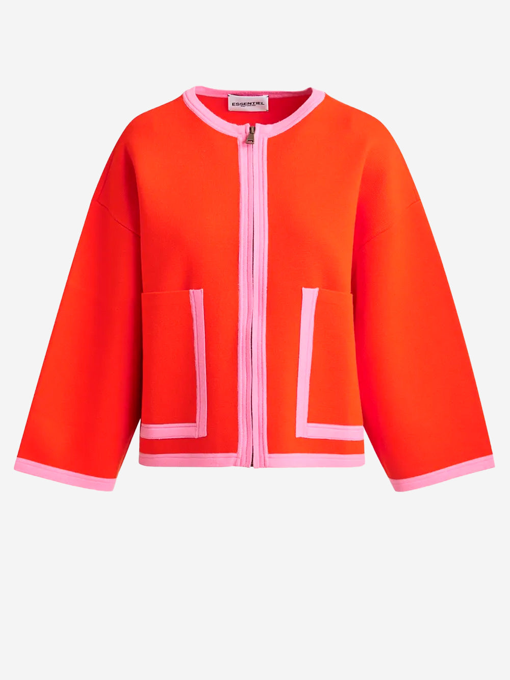 ESSENTIEL ANTWERP Cardigan arancione e rosa con zip e bordi a contrasto arancione Urbanstaroma
