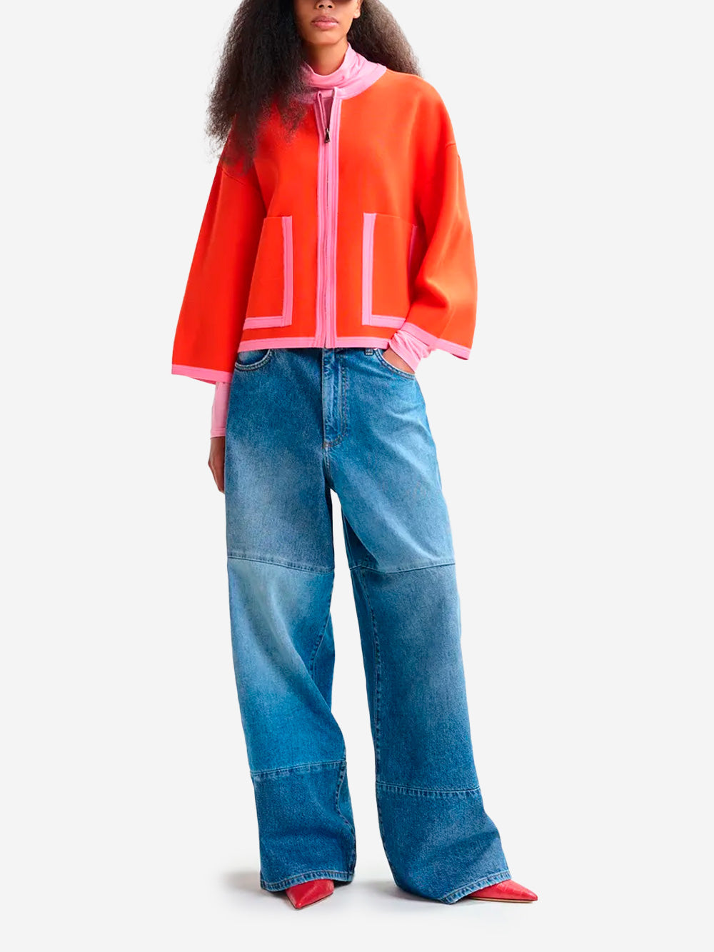 ESSENTIEL ANTWERP Cardigan arancione e rosa con zip e bordi a contrasto arancione Urbanstaroma