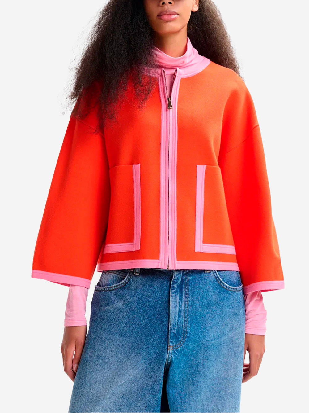 ESSENTIEL ANTWERP Cardigan arancione e rosa con zip e bordi a contrasto arancione Urbanstaroma