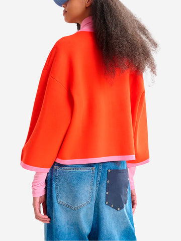 ESSENTIEL ANTWERP Cardigan arancione e rosa con zip e bordi a contrasto arancione