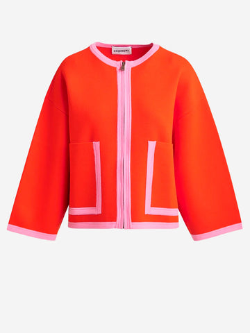 ESSENTIEL ANTWERP Cardigan arancione e rosa con zip e bordi a contrasto arancione