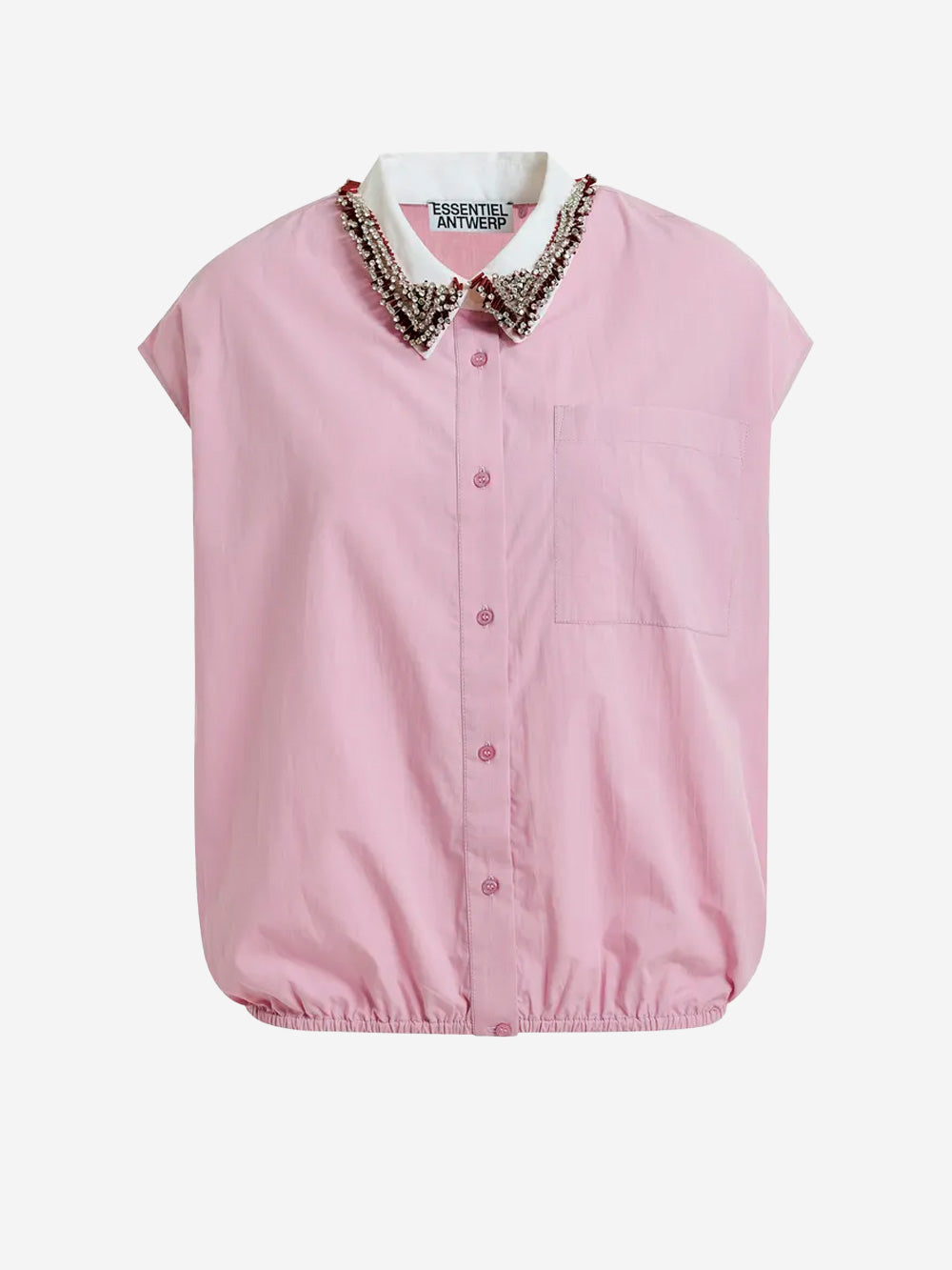 ESSENTIEL ANTWERP Camicia in cotone senza maniche lilla con colletto decorato Viola Urbanstaroma