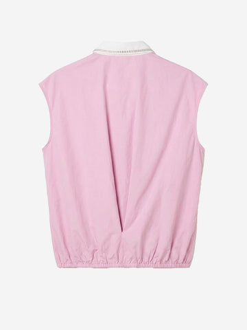 ESSENTIEL ANTWERP Camicia in cotone senza maniche lilla con colletto decorato Viola