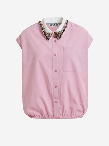ESSENTIEL ANTWERP Camicia in cotone senza maniche lilla con colletto decorato Viola