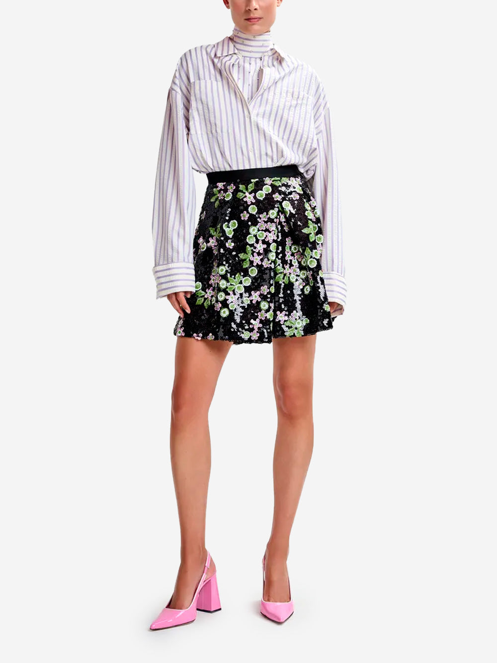 ESSENTIEL ANTWERP Camicia oversize viola e panna con strass e bavero a strati Bianca lilla Urbanstaroma