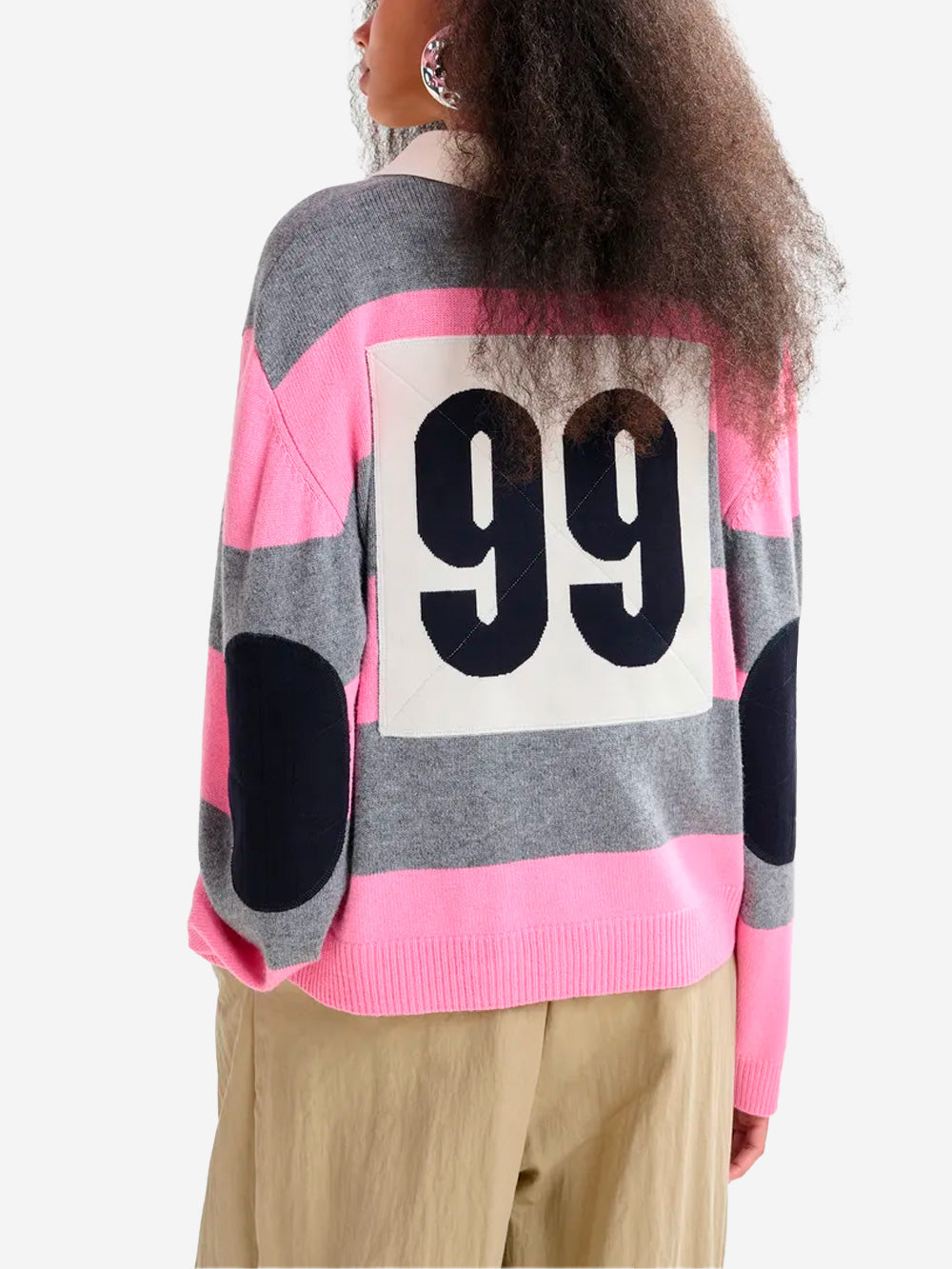 ESSENTIEL ANTWERP Polo in misto lana e cashmere a righe con toppa applicata Rosa Urbanstaroma