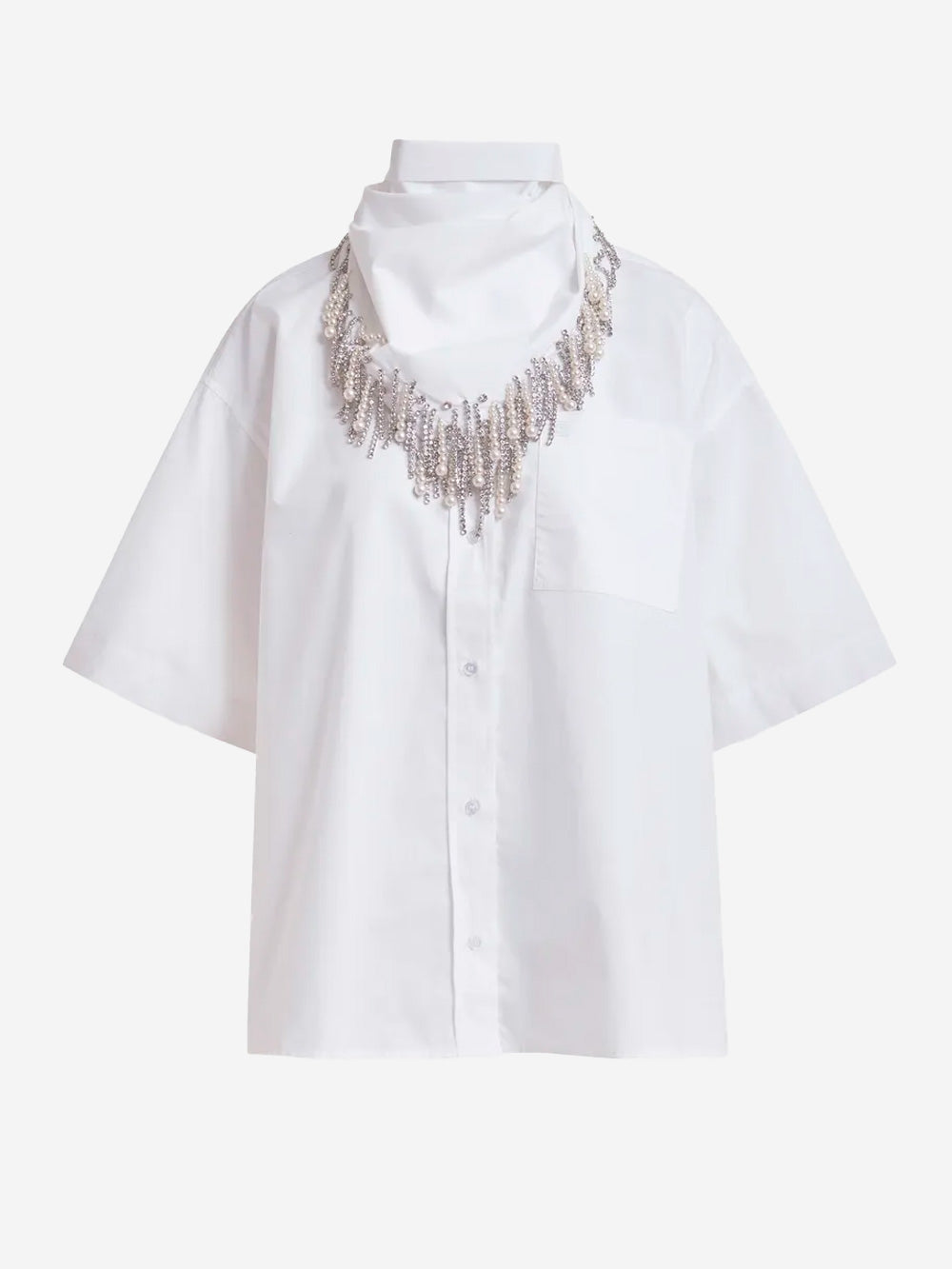 ESSENTIEL ANTWERP Camicia di cotone bianca con maniche a 3/4 e dettaglio ricamato e foulard a parte Bianco Urbanstaroma