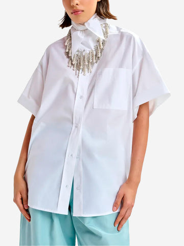 ESSENTIEL ANTWERP Camicia di cotone bianca con maniche a 3/4 e dettaglio ricamato e foulard a parte Bianco