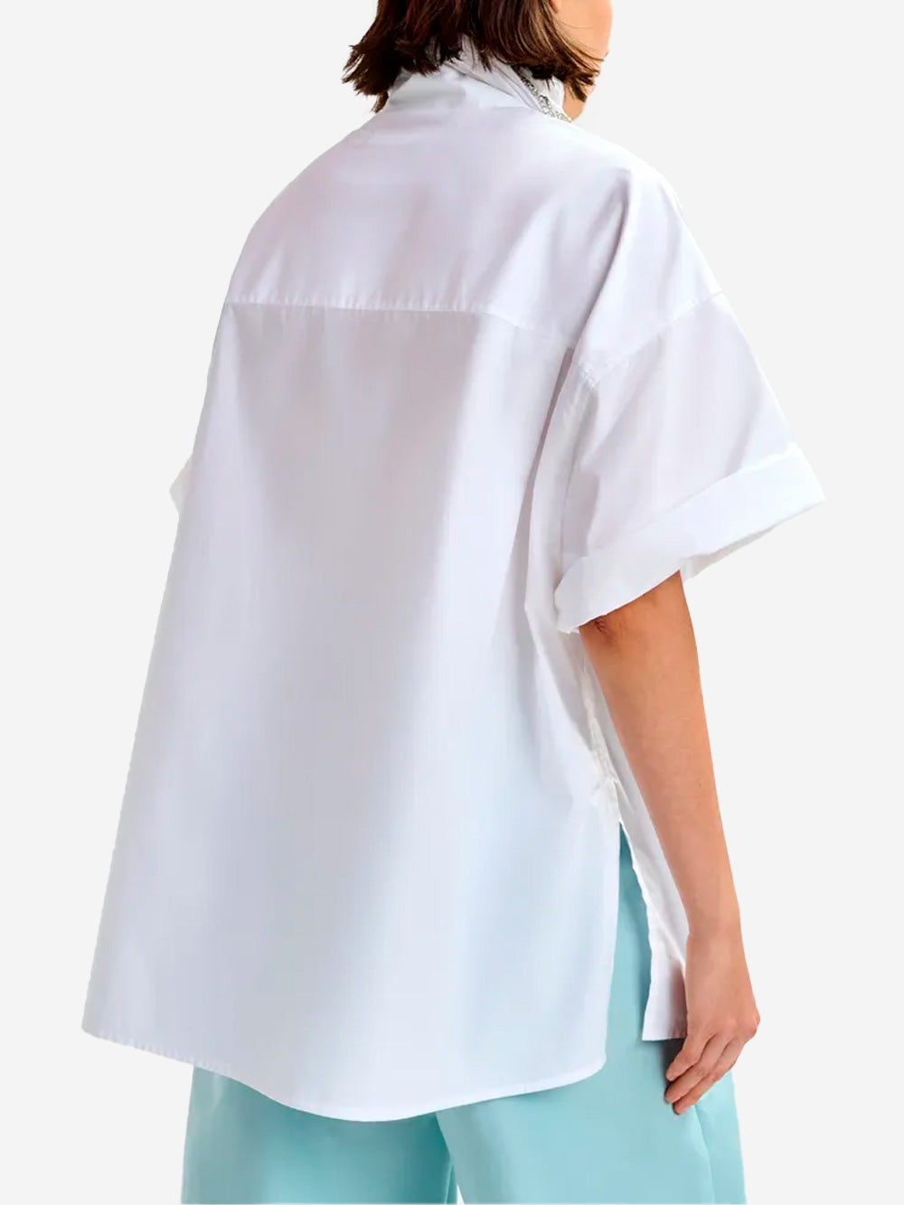 ESSENTIEL ANTWERP Camicia di cotone bianca con maniche a 3/4 e dettaglio ricamato e foulard a parte Bianco Urbanstaroma