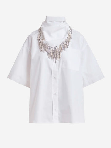 ESSENTIEL ANTWERP Camicia di cotone bianca con maniche a 3/4 e dettaglio ricamato e foulard a parte Bianco