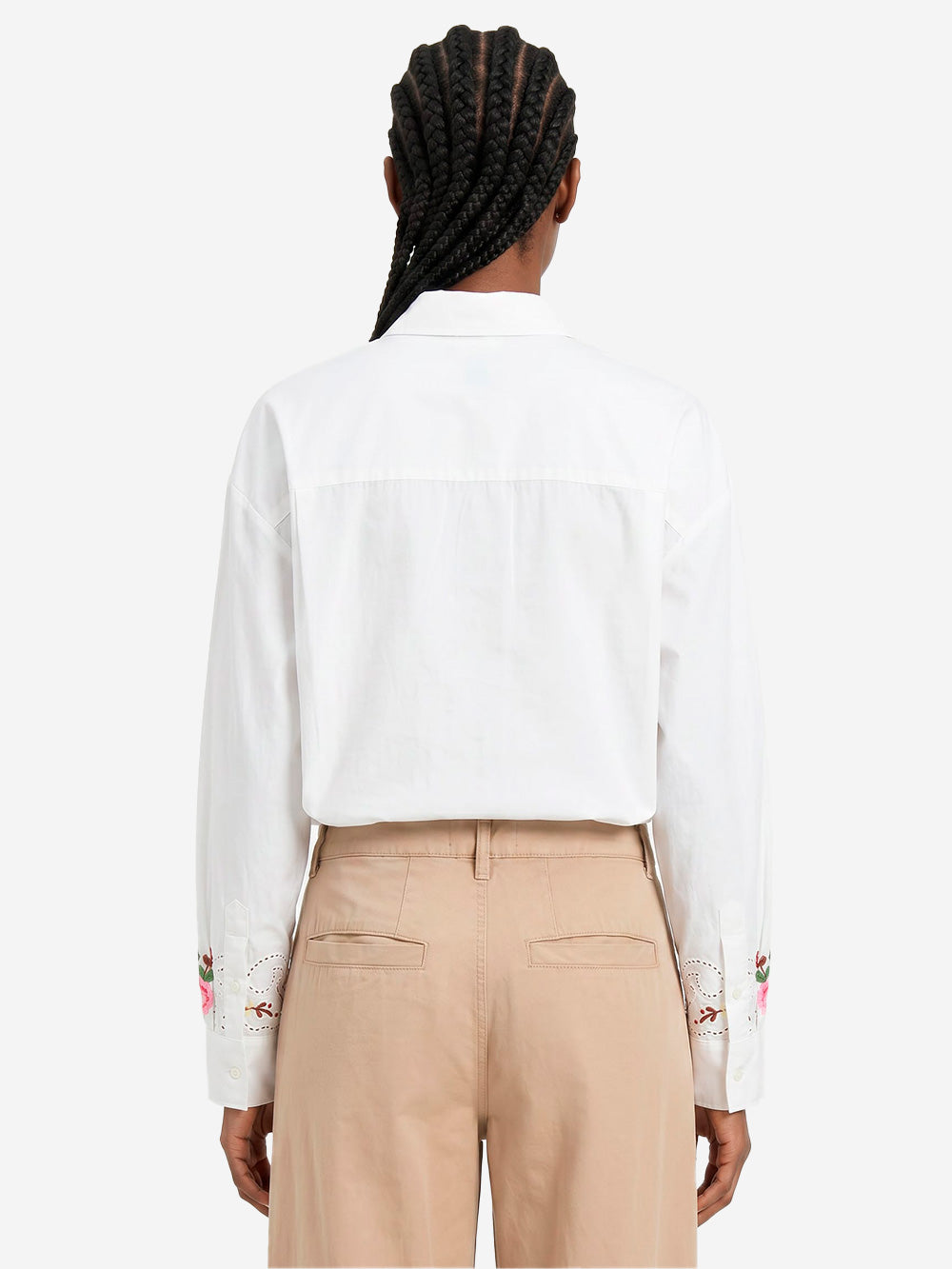 ESSENTIEL ANTWERP Camicia oversize in cotone con ricami floreali bianchi e multicolor Bianco Urbanstaroma