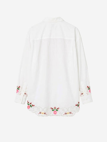 ESSENTIEL ANTWERP Camicia oversize in cotone con ricami floreali bianchi e multicolor Bianco