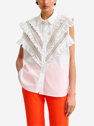ESSENTIEL ANTWERP Camicia senza maniche in cotone bianca con decorazioni a volant White
