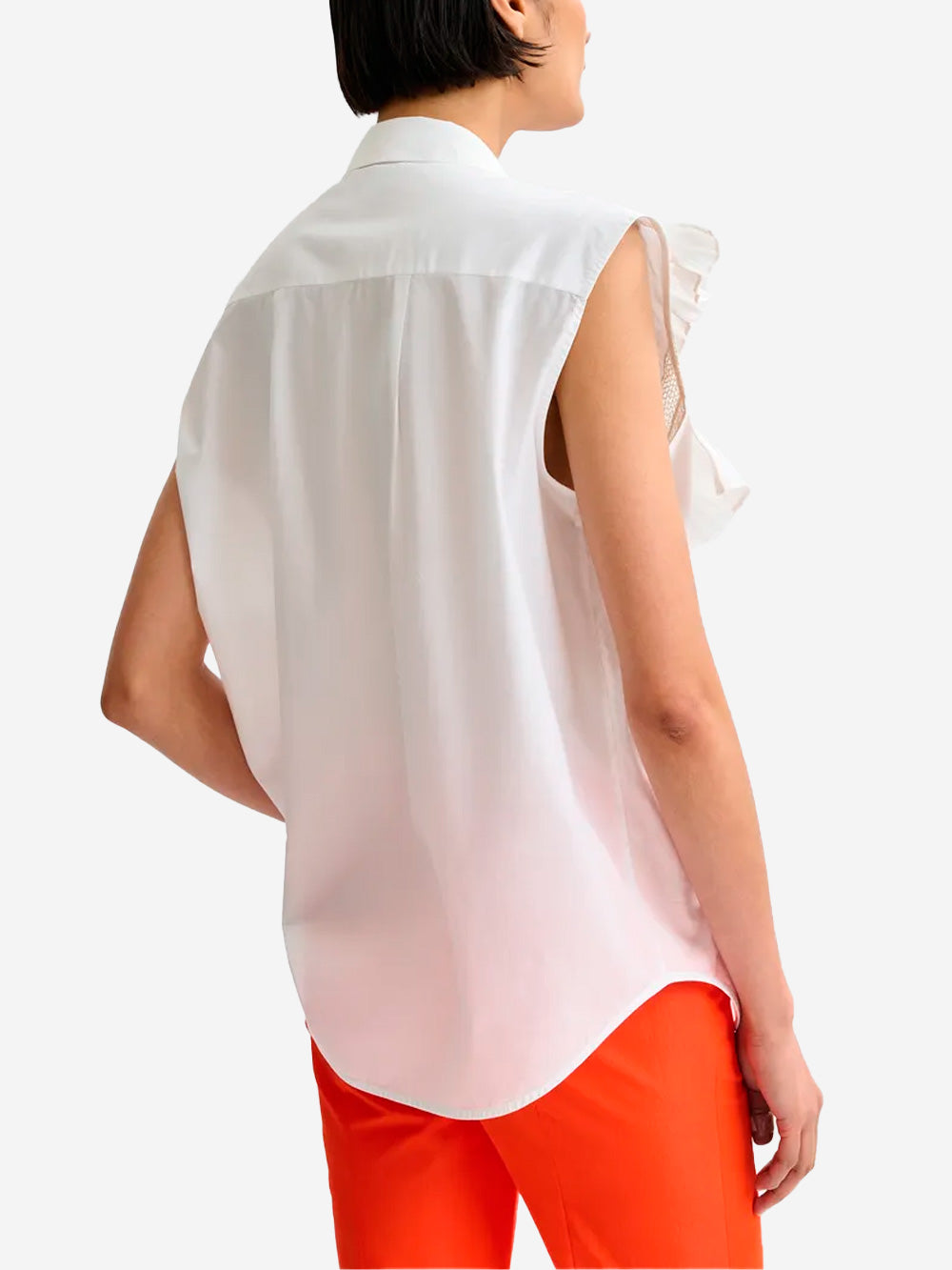 ESSENTIEL ANTWERP Camicia senza maniche in cotone bianca con decorazioni a volant White Urbanstaroma
