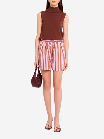 ESSENTIEL ANTWERP Pantaloncini a righe marroni e rosa con decorazioni di strass marrone