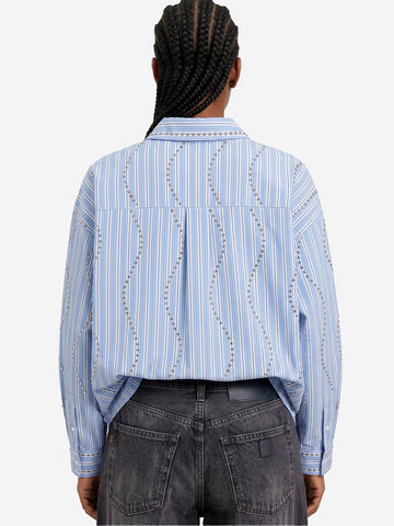 ESSENTIEL ANTWERP Camicia oversize a righe bianche e azzurre con decorazioni a borchie Blu
