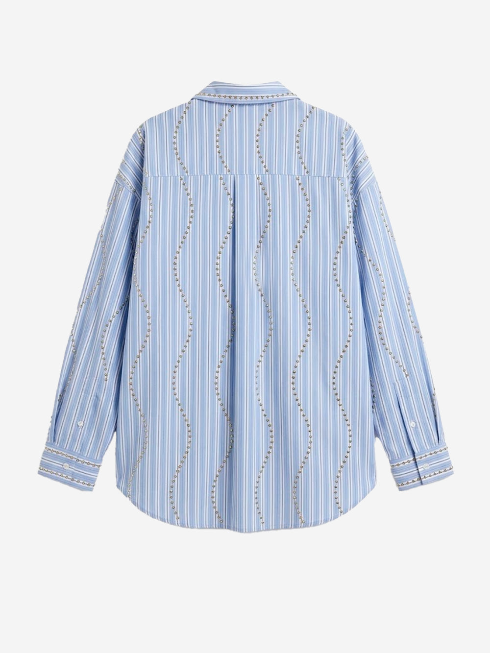 ESSENTIEL ANTWERP Camicia oversize a righe bianche e azzurre con decorazioni a borchie Blu Urbanstaroma