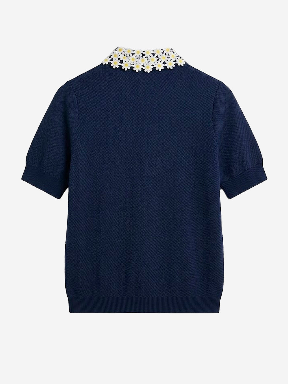 ESSENTIEL ANTWERP Polo in maglia sottile blu con colletto decorato a fiori Blu Urbanstaroma