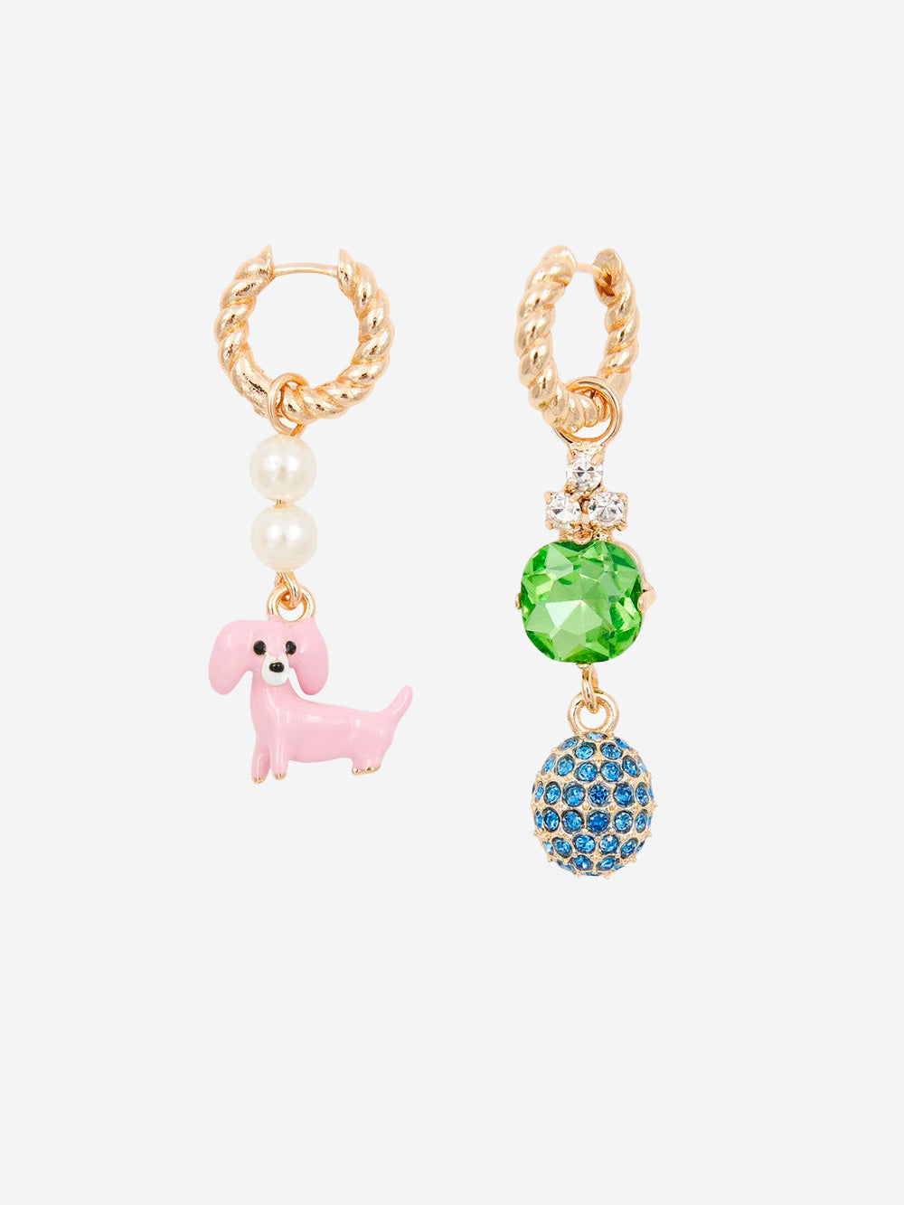 ESSENTIEL ANTWERP Orecchini dorati con bassotto rosa e strass verdi e blu Multicolor Urbanstaroma