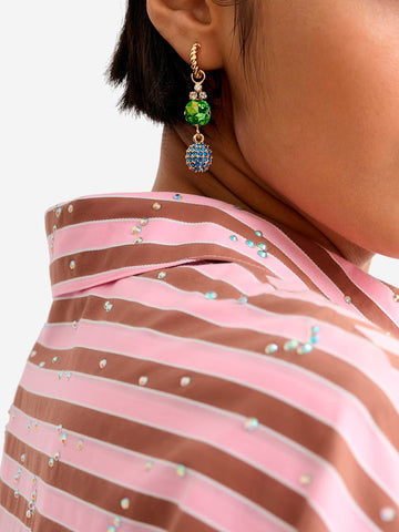 ESSENTIEL ANTWERP Orecchini dorati con bassotto rosa e strass verdi e blu Multicolor