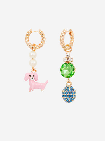 ESSENTIEL ANTWERP Orecchini dorati con bassotto rosa e strass verdi e blu Multicolor