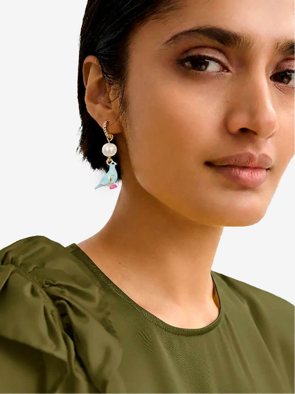 ESSENTIEL ANTWERP Orecchini a cerchio dorati con ciondoli a forma di uccello blu e labbra gialle Multicolor Urbanstaroma