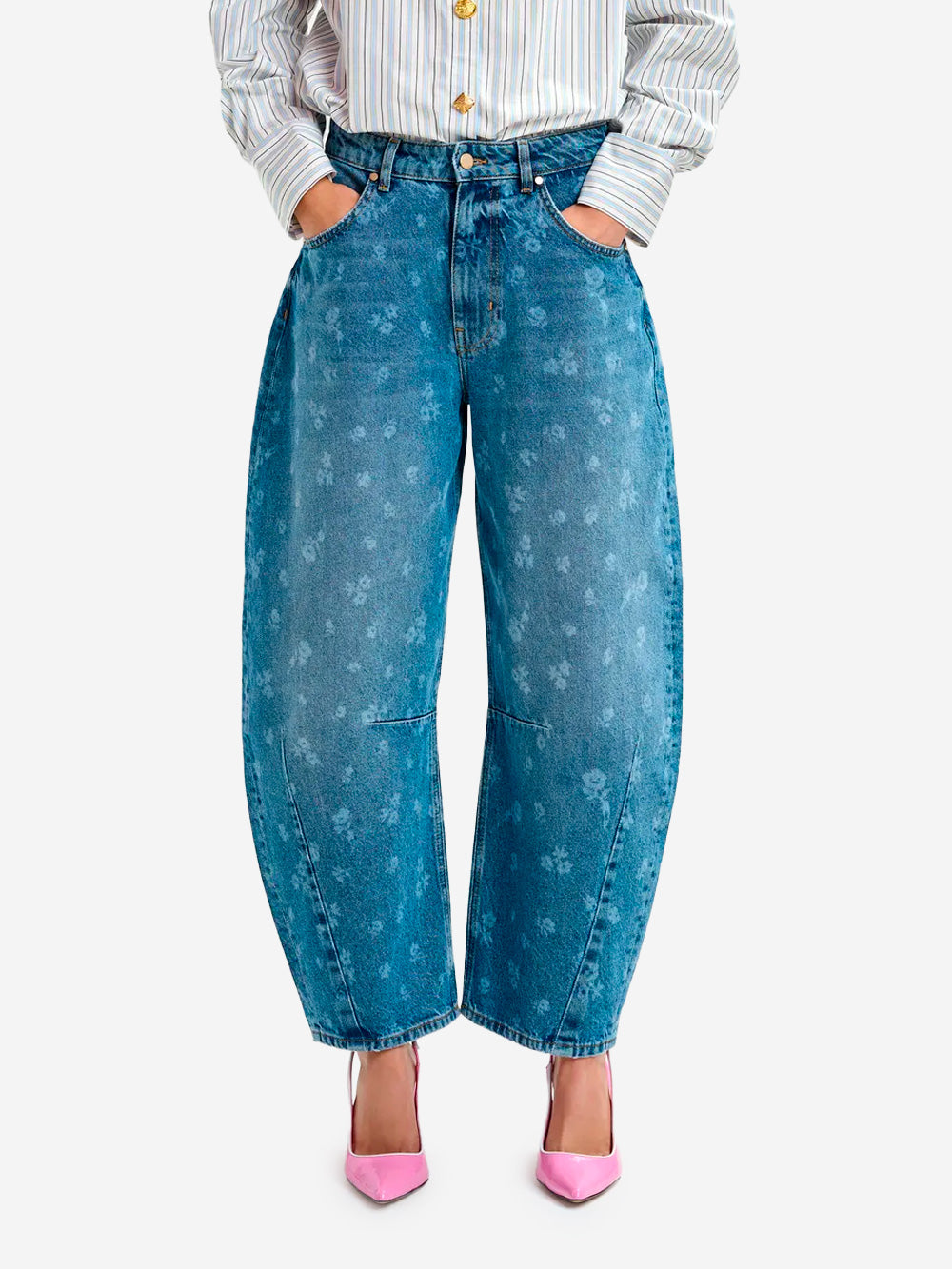 ESSENTIEL ANTWERP Jeans cropped con gamba a botte e stampa floreale blu Blu Urbanstaroma