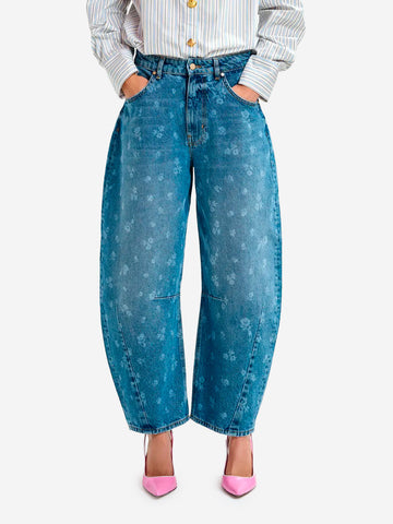 ESSENTIEL ANTWERP Jeans cropped con gamba a botte e stampa floreale blu Blu