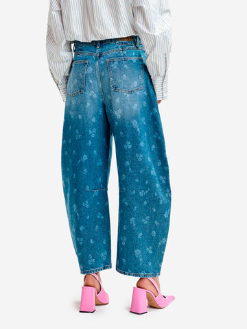 ESSENTIEL ANTWERP Jeans cropped con gamba a botte e stampa floreale blu Blu