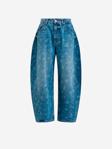 ESSENTIEL ANTWERP Jeans cropped con gamba a botte e stampa floreale blu Blu