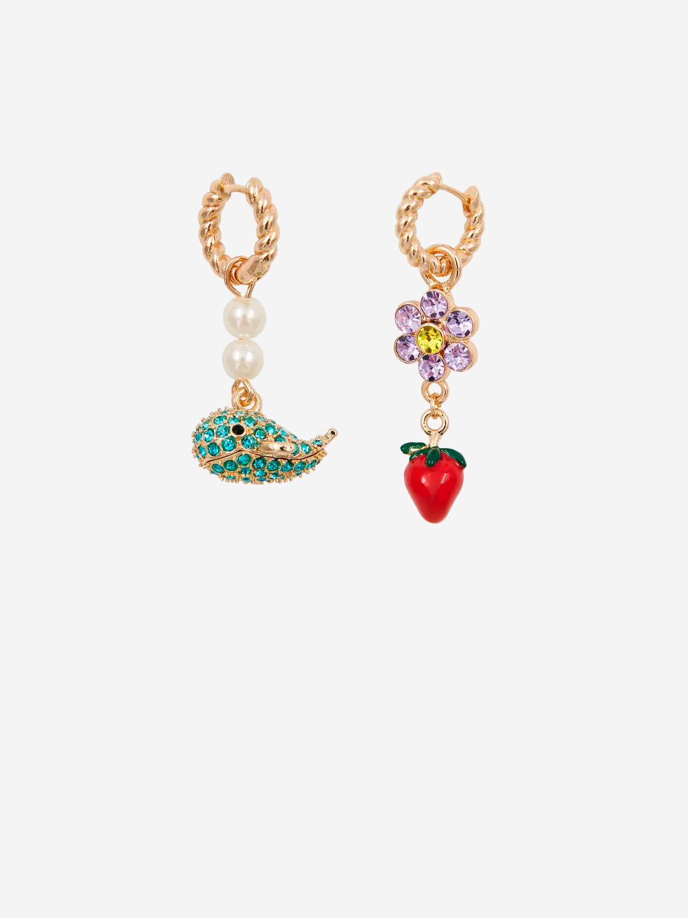 ESSENTIEL ANTWERP Orecchini dorati con balena blu e fragola rossa Multicolor Urbanstaroma