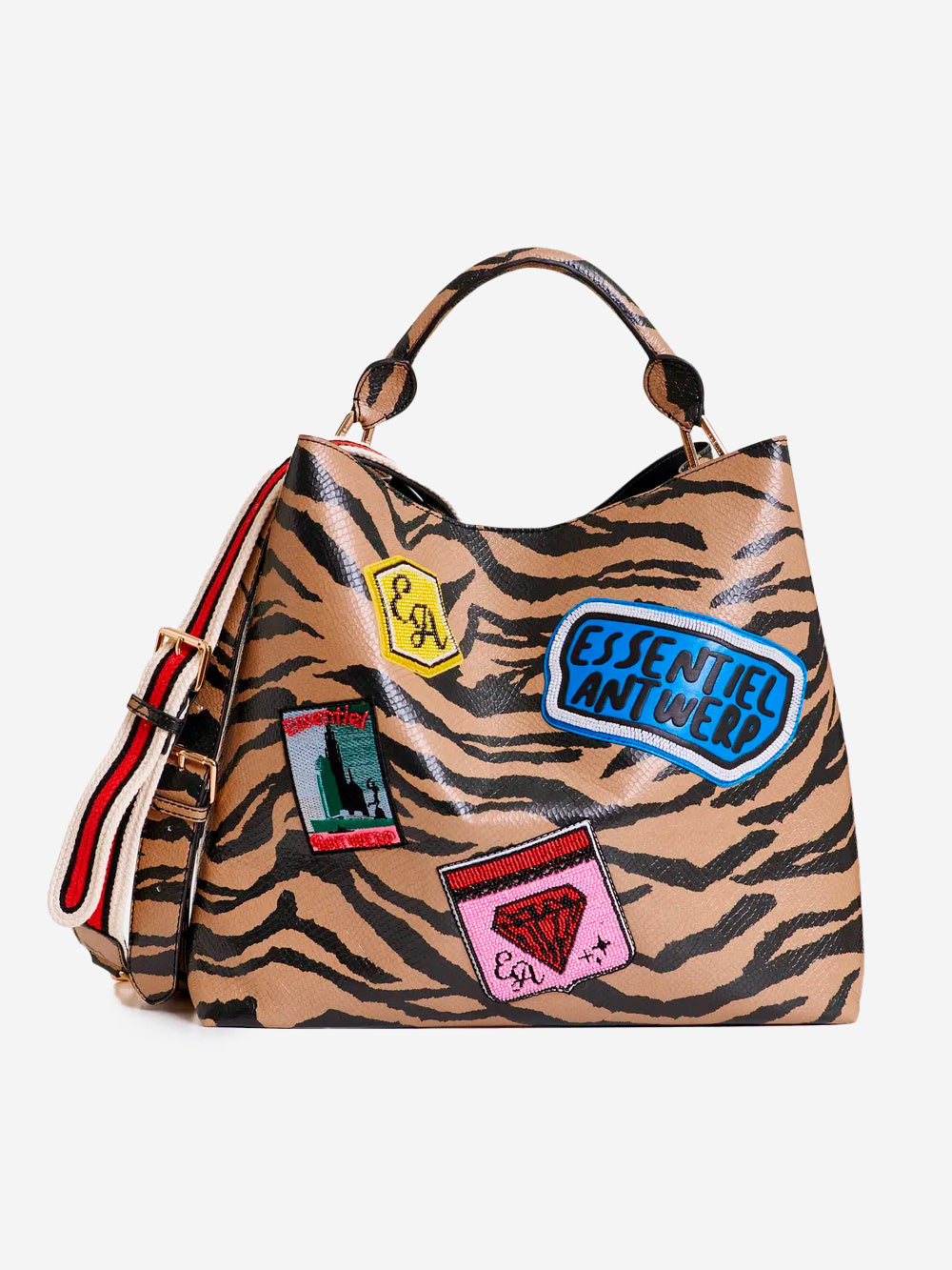 ESSENTIEL ANTWERP Borsa shopper lucida con stampa tigrata e toppe applicate Maculato Urbanstaroma