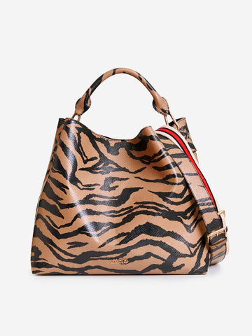 ESSENTIEL ANTWERP Borsa shopper lucida con stampa tigrata e toppe applicate Maculato