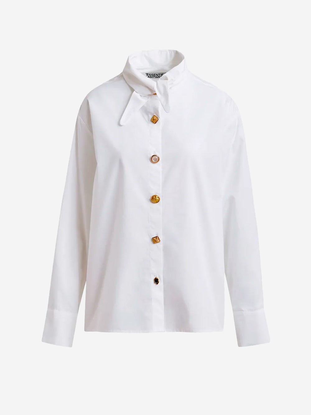 ESSENTIEL ANTWERP Camicia in cotone bianca con colletto allungato e bottoni spaiati Bianco Urbanstaroma