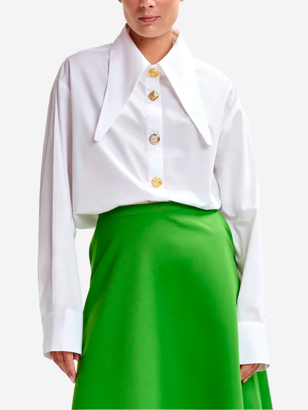 ESSENTIEL ANTWERP Camicia in cotone bianca con colletto allungato e bottoni spaiati Bianco Urbanstaroma