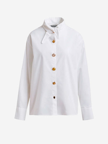 ESSENTIEL ANTWERP Camicia in cotone bianca con colletto allungato e bottoni spaiati Bianco