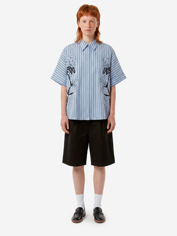 ESSENTIEL ANTWERP Camicia oversize celeste con ricami floreali applicati e perline Celeste